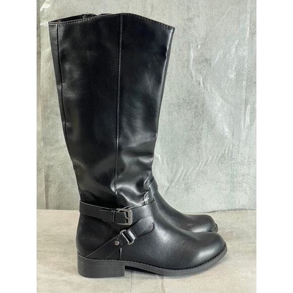 STYLE & CO Women's Black Marliee Full Side-Zip Round-Toe Tall Riding Boots SZ7.5 - Picture 1 of 8